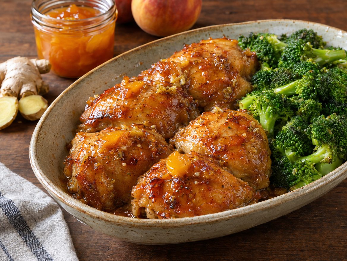 Ginger Peach Chicken Thighs with Broccoli